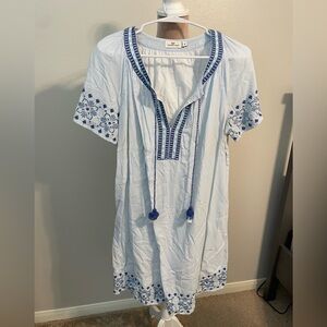 Vineyard Vines Blue and White Embroidered Midi Dress